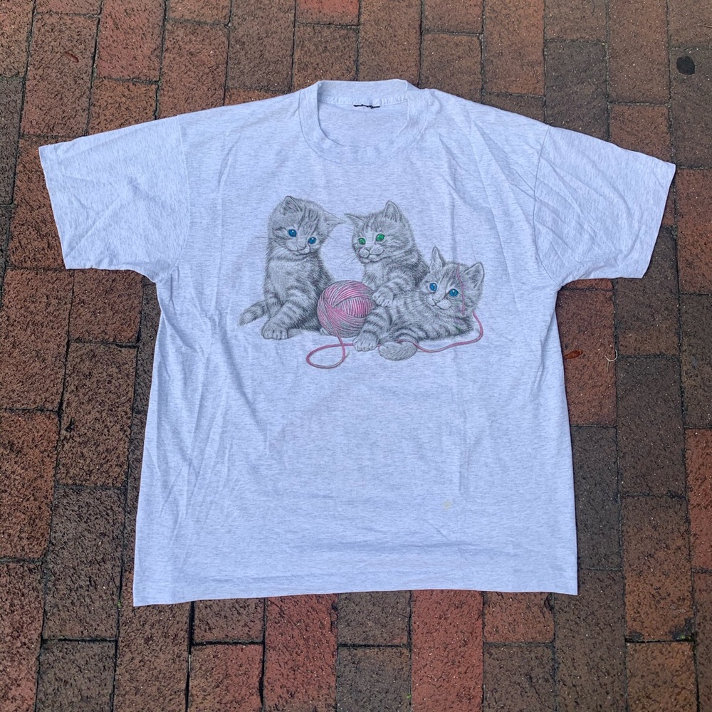 Vintage Single Stitch 3 Cats with Yarn T Shirt XL